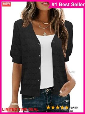 Puff Short Sleeve Crochet Knit Lightweight Cardigan Sweater Shrug